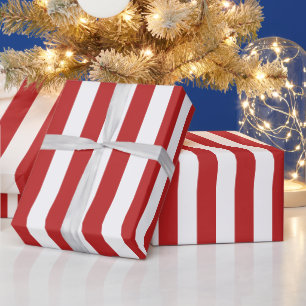 Vertical Stripe Pattern Red and White Wrapping Paper