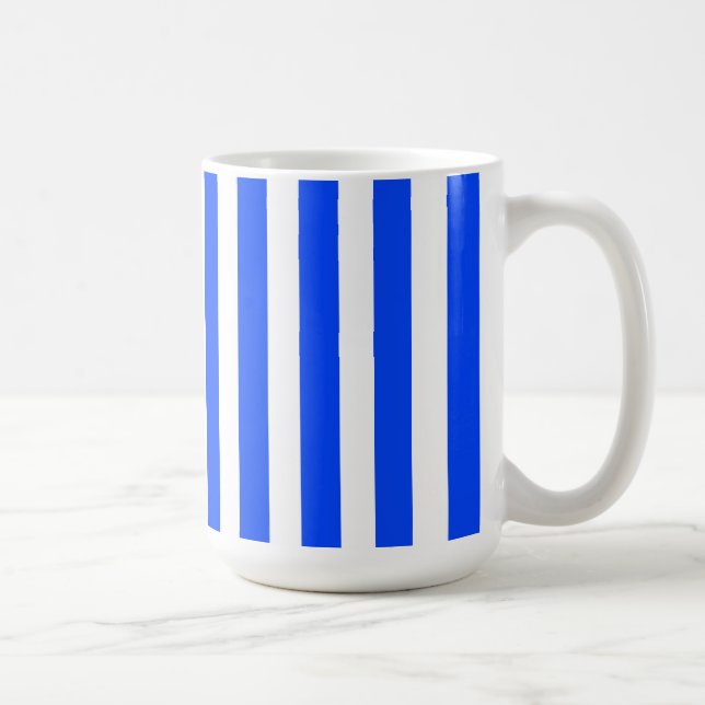 Vertical Stripe Sailor Blue & White Pattern Coffee Mug (Right)