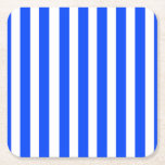Vertical Stripe Sailor Blue & White Pattern Square Paper Coaster<br><div class="desc">Blue vertical Stripes on White background. Vertical stripe Pattern. Two-toned stripes graphic design. A pattern of strips coloured in blue and white. Design of several lines. A stripe pattern consists of continual lines in vertical direction.</div>