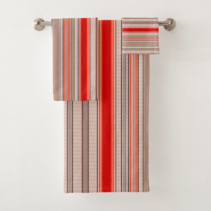 vertical striped textured pattern in orange and be bath towel set