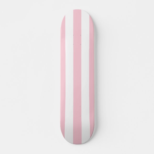Vertical Stripes Baby Pink And White Striped Skateboard (Front)