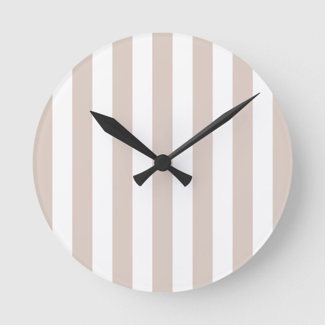 Vertical Stripes Beige And White Striped Round Clock (Front)