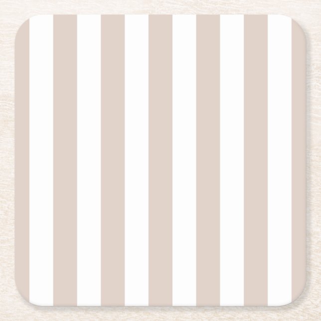 Vertical Stripes Beige And White Striped Square Paper Coaster (Front)