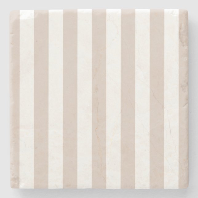 Vertical Stripes Beige And White Striped Stone Coaster (Front)
