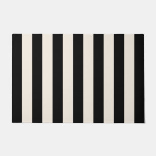 Vertical Stripes Black And Cream White Striped Doormat