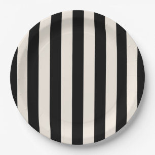 Vertical Stripes Black And Cream White Striped Paper Plate