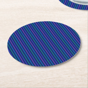Vertical Stripes Blue Green Purple Round Paper Coaster