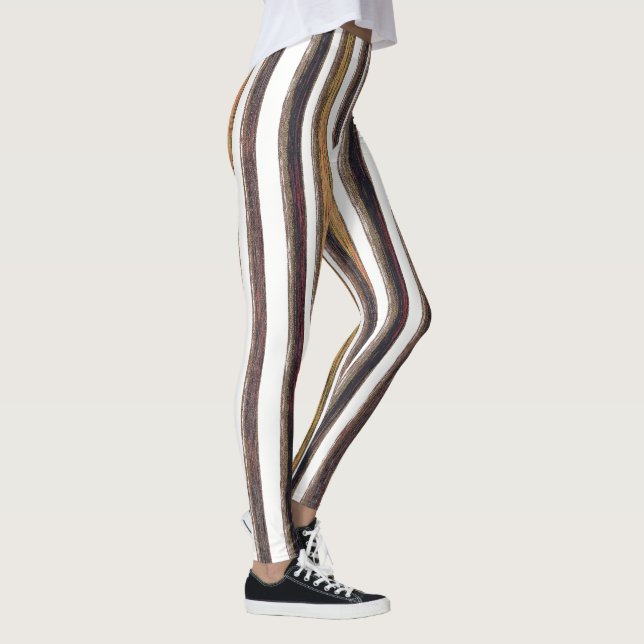 Vertical Stripes Brown and White Earthy Tones Leggings (Right)