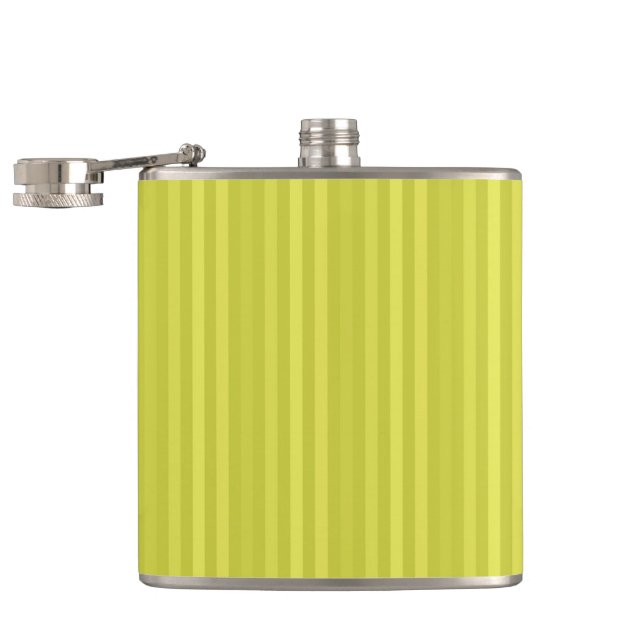Vertical Stripes Chartreuse Yellow Green Hip Flask (Opened)