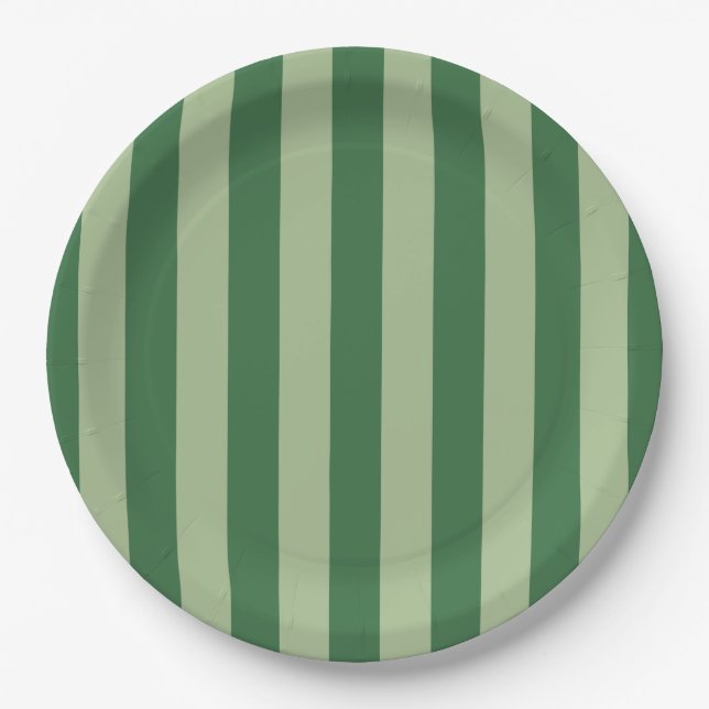 Vertical Stripes Forest Green Striped Paper Plate (Front)