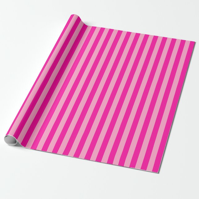 Vertical Stripes Hot Pink Wrapping Paper (Unrolled)