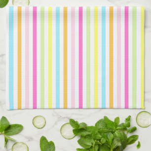 Vertical Stripes in Multicolor Pastel Colours Tea Towel