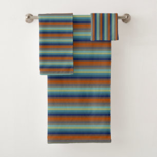 Vertical Stripes in Rust, Navy, Teal & Olive Bath Towel Set