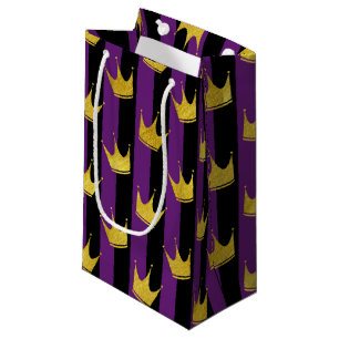 Vertical Stripes Mardi Gras Party Golden Crown Small Gift Bag