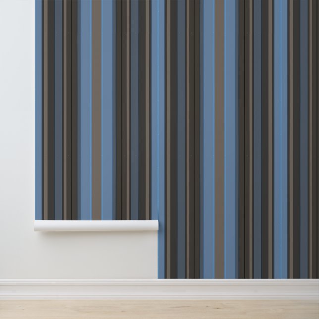  Vertical Stripes Modern Simple Brown & Dusty Blue Wallpaper (Application)