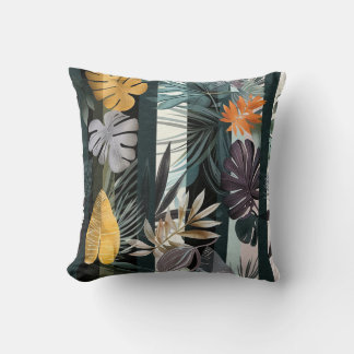 Vertical stripes monstera leaves exotic flora cushion