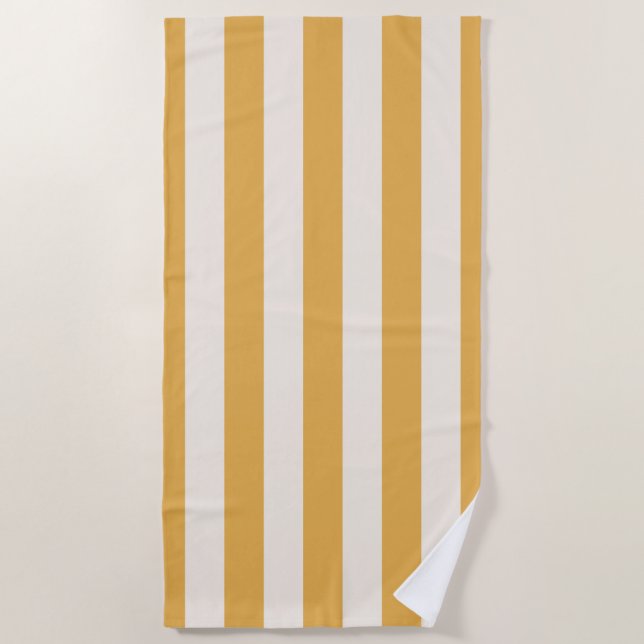 Vertical Stripes Mustard Yellow And White Striped Beach Towel (Front)