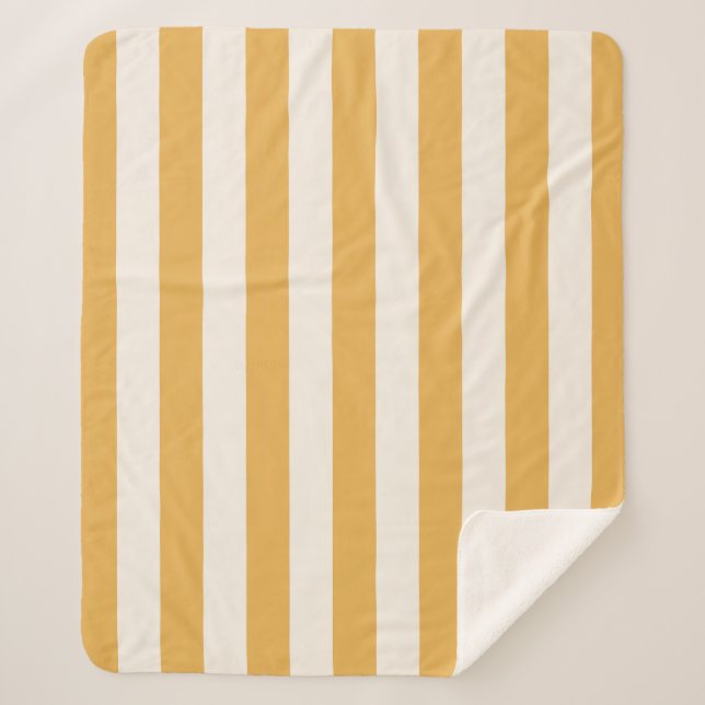 Vertical Stripes Mustard Yellow And White Striped Sherpa Blanket (Front)