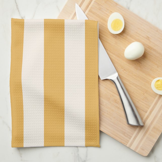 Vertical Stripes Mustard Yellow And White Striped Tea Towel (Quarter Fold)