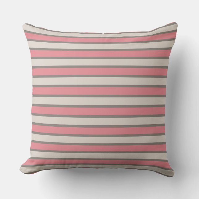 Vertical Stripes Pink and Grey Cushion (Front)
