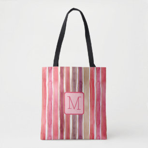 Vertical Stripes Pinks Color Block Monogram Tote Bag