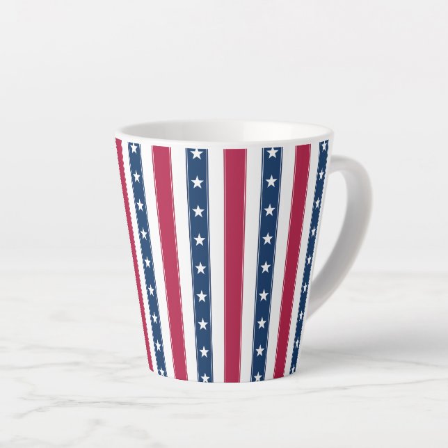 Vertical Stripes with Stars Patriotic Latte Mug (Right Angle)