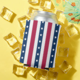 Vertical Stripes with Stars USA Can Cooler