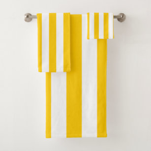Vertical Stripes Yellow And White Striped Bath Towel Set