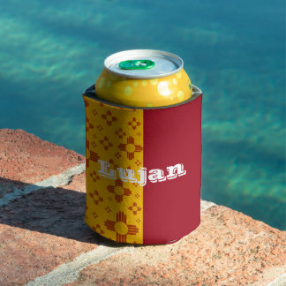 Vertical Stripes Zia Sun Red Yellow New Mexico Can Cooler