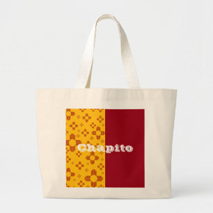 Vertical Stripes Zia Sun Red Yellow New Mexico  Large Tote Bag