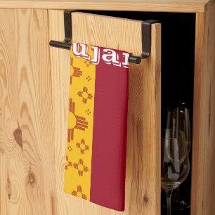 Vertical Stripes Zia Sun Red Yellow New Mexico Tea Towel