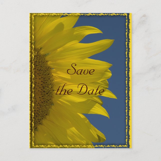 Vertical Sunflower and Sky Wedding Save the Date Announcement Postcard (Front)