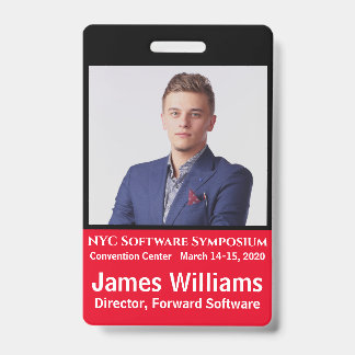 Vertical Symposium Badge Red, White, Black ID Badge