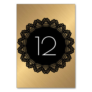 Vertical Table Number Gold Black Lace Folk