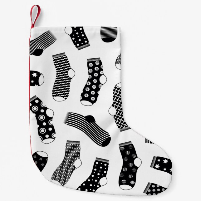 Vertical texture of striped and polka dot socks. B Small Christmas Stocking (Front)