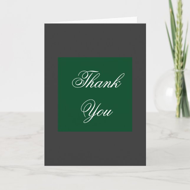 Vertical Thank You Grey Green Script Greeting Card (Front)