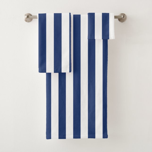 Vertical Thin Navy Stripes Bath Towel Set (Insitu)