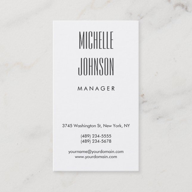 Vertical Trendy Black White Grey Business Card (Front)