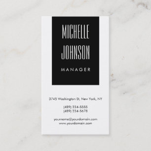 Vertical Trendy Black White Manager Business Card