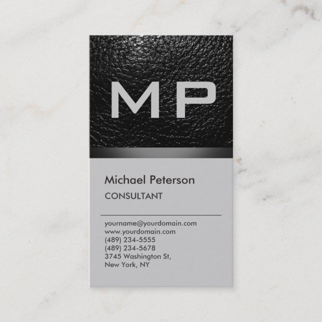 Vertical Trendy Grey Monogram Business Card (Front)