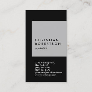 Vertical trendy silver grey black business card