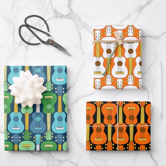 Vertical Ukulele Pattern  Wrapping Paper Sheet (Front)