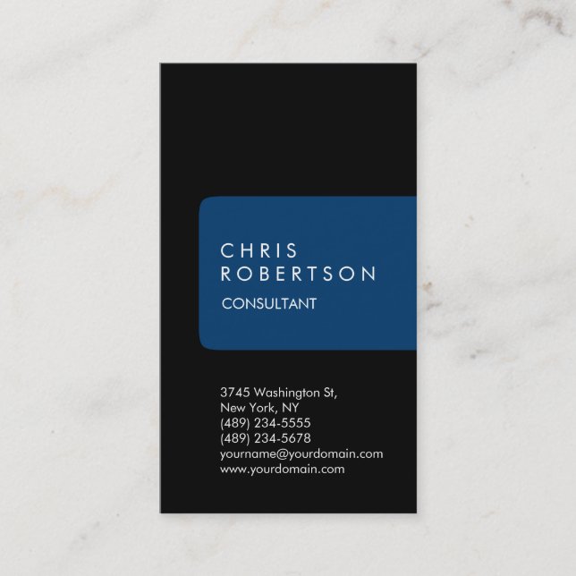 Vertical Unique Black Blue Stripe Business Card (Front)
