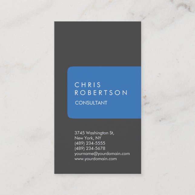 Vertical Unique Grey Blue Stripe Business Card (Front)