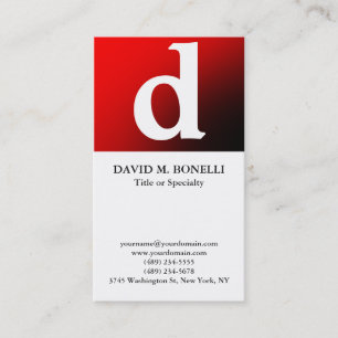 Vertical unique modern red white monogram business card