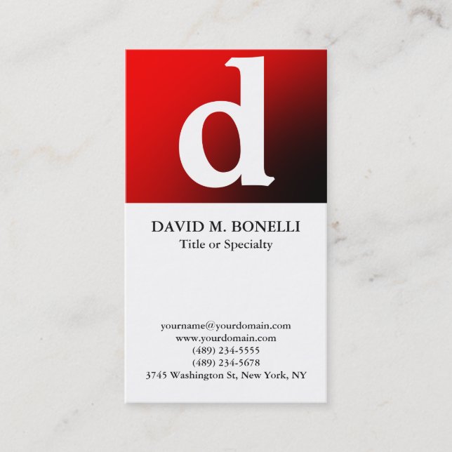 Vertical unique modern red white monogram business card (Front)