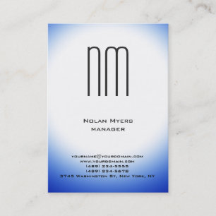 Vertical unique plain simple blue white monogram business card