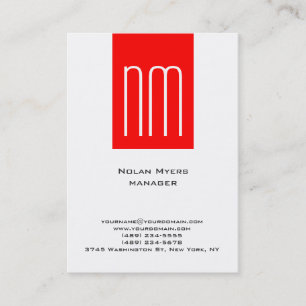 Vertical unique plain simple red white monogram business card