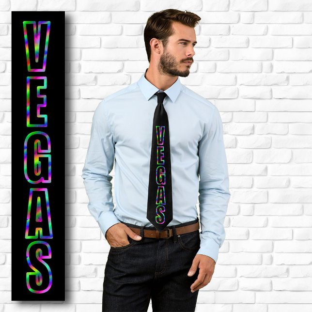 Vertical VEGAS Neon Graphic Black Tie (Vertical VEGAS Neon Graphic Black Tie)