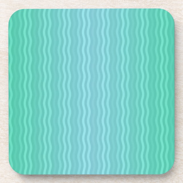 Vertical Wavy Stripes Pattern Turquoise Teal Coaster (Front)